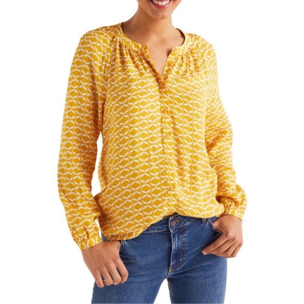 Boden Naomi Blouse Tuscan Sun Ribbon Print Size 6 Yellow